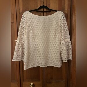 RSVP by Talbots Women's Sz L Lacey Cream Bell Sleeve Top W/ Statement Sleeves